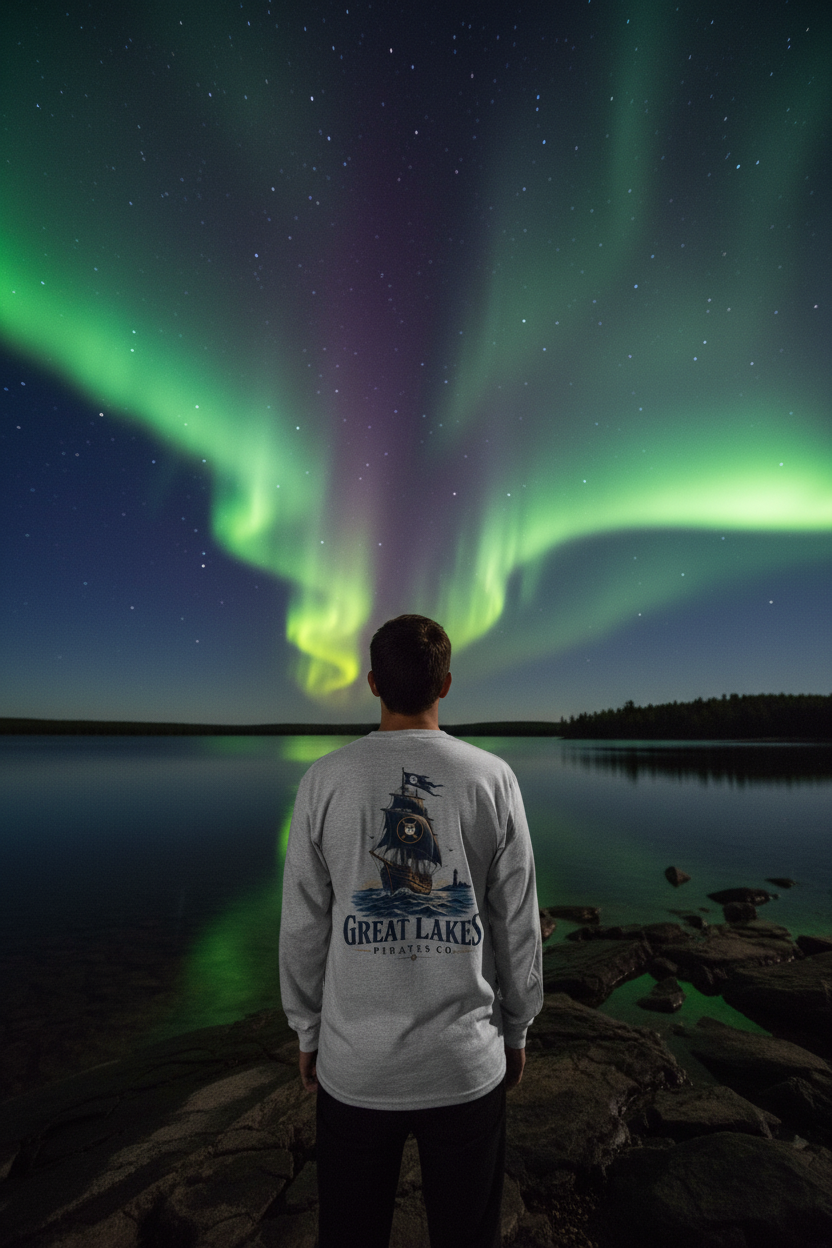 Great Lakes Pirates Co. Long Sleeve Tee - Exact Logo Northern Lights